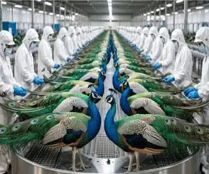 فرآوری طاووس؛ طاووس‌کُشی مدرن صنعتی برای بهره بردن از پرهای رنگین کمانی و گوشت اشرافی