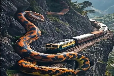 معماری طبیعت؛ مار هیولا از سوراخ کوه دراومد مسیر رو سد کرد یه تکونش قطارو میفرسته دره