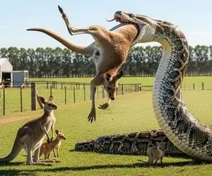 حیات وحش مصنوعی؛ کانگورو شجاع برای نجات جان مادرش از چنگ پیتون غول کمک آورد