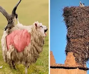 عجایب روزگار؛ گنجشک تمام پشمای گوسفندو کند زخمیش کرد لونه اندازه کامیون ساخت