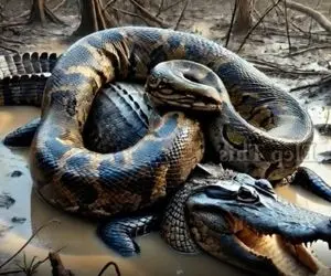 بدایع حیات وحش؛ پیتون ددمنش غول خزید دور تمساح لهش میکنه واسه بلع راحت آماده شه