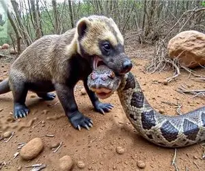 از جذابیت های حیات وحش؛ ببینید مانگوس زرد چه بی پروا مار رو لقمه چپش میکنه