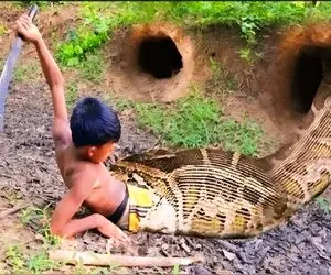 از جذابیت‌های حیات وحش؛ مار غاصب پای پسره رو خورد اونم جا ترسیدن بهش حمله کرد