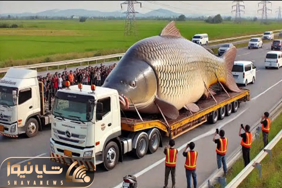 جابه‌جایی جانکاه؛ ماهی غول پیکر ۲۵۰ تنی رو با تریلی بردن واسه شرحه شرحه شدن