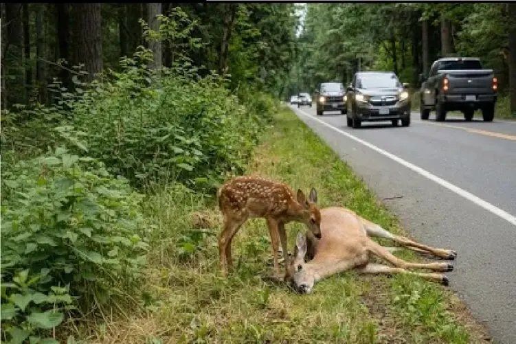 مستند حیات وحش؛ بچه‌آهو برای نجات مادرش ترافیک را متوقف می‌کن