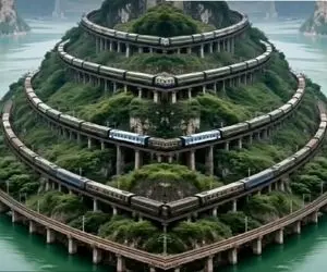 معماری خلاقانه؛ کل کوه رو پیچ و مهره کردن روش ستون زدن واسه ریل قطارا انگار شهربازیه