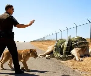 حیات وحش مصنوعی؛ شیر شجاع برای نجات جان مادرش از چنگ پیتون غول کمک آورد