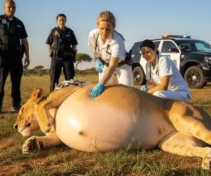 دیدنی های حیات وحش؛ تلاش تیم نجات برای کمک به زایمان شیری که 5 قلو حامله بود