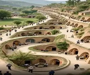معماری خلاقانه؛ روستای مارپیچی زیر زمین ساختن سقف خونه ی پایینی ها حیاط بالایی هاست