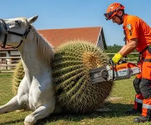 حیات وحش مصنوعی؛ تلاش تیم نجات برای خلاصی اسب سفید معصوم از شر کاکتوس منحوس