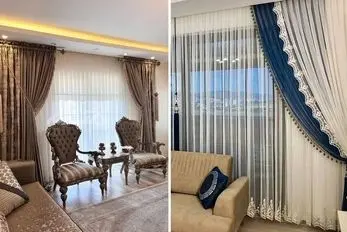 انواع مدل پرده (رومن، زبرا، والان، حریر) برای پذیرایی؛ ست سازی رنگ و جنس پرده با دکور