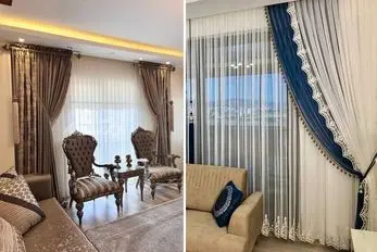 انواع مدل پرده (رومن، زبرا، والان، حریر) برای پذیرایی؛ ست سازی رنگ و جنس پرده با دکور