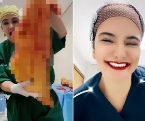 (عکس) رقص بی شرمانه خانم دکتر جوان در اتاق عمل!