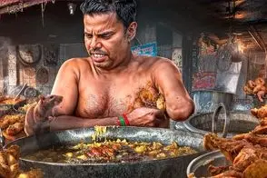 غذای خیابانی چندش؛ آشپزای هندی انگار بهداشت خط قرمزشونه همه نیمه برهنه و پر از کثافت