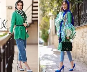 فکر کردی ترکیب سبز و آبی چه به هم میان؟ مانتوی سبز با اکسسوری آبی معرکه میشه