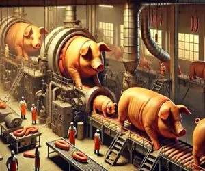 فرآوری خوک؛ خوک قلمبه لجن گردالو شد تو دستگاه کوکتل پنیری اومد بیرون