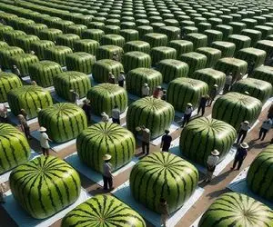 کشاورزی نوین؛ تو چین با دستگاه مدرن هندوانه پرورش میدن به شکل مربعی و قلبی