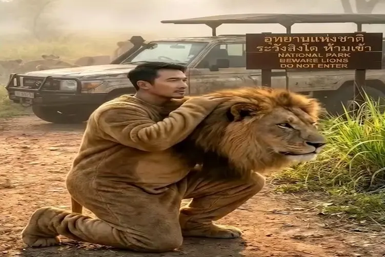 معماری طبیعت؛ مرد لباس شیر پوشید رفت تو گله شون ترسید رو دو پا فرار کرد شیرا هنگ کردن