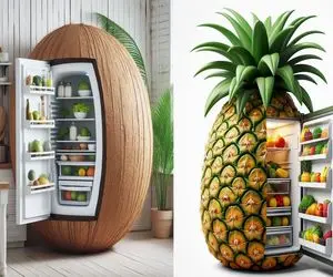 چیدمان آشپزخانه با یخچال طرح میوه‌ای/ ایده‌ای همه کاره کاربردی و خلاقانه