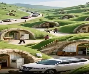 معماری خلاقانه؛ کنار جاده کوهی خونه های گنبدی ساختن ماشینا رد میشن ویوشون خیلی خفنه