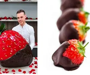 خلاقانه‌های آشپزی؛ این مرده یه توت فرنگی غول پیکر شکم پر با طعم کاکائو درست کرد