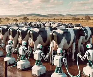 کارخانه حیوانات؛ ربات شیر دوش تو 2 ثانیه شیر 200 تا گاو دائم الشیره رو میدوشه