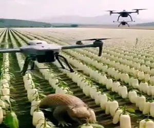 کشاورزی نوین؛ ربات مترسک پرنده موجودات مزاحم رو سر زمین شناسایی، دستگیر و منتقل میکنه