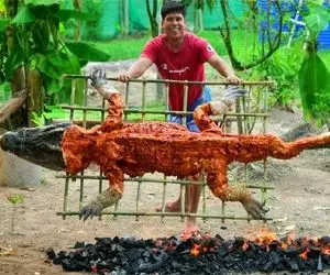 غذای گریل؛ ندید بدیدها کروکودیل 1 تنی رو و به هفت روش سامورایی کباب کردن و لمبوندن