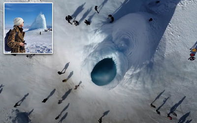 ایجاد آتشفشان یخی بسیار زیبا در آلماتی، قزاقستان به طول ۱۴ متر + ویدیو