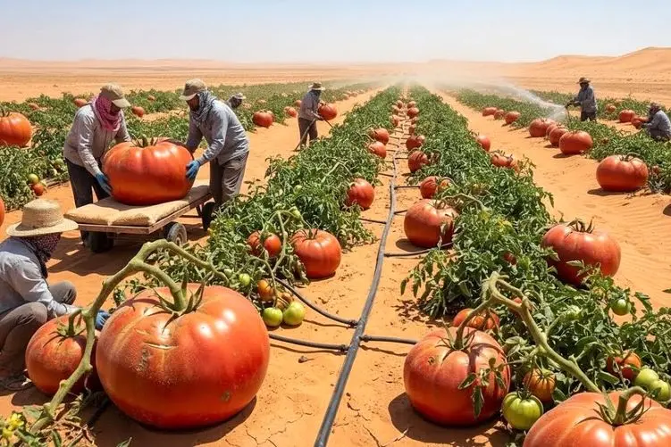 کشاورزی نوین؛ با مراقبت و تدبیر تو شن صحرا گوجه فرنگی پرورش میدن اندازه هندوانه