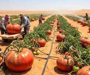 کشاورزی نوین؛ با مراقبت و تدبیر تو شن صحرا گوجه فرنگی پرورش میدن اندازه هندوانه