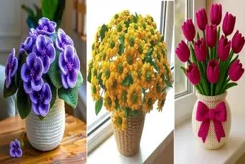 گلدون های گل بافتنی؛ با اینا هر دکوری شادابه بدون پژمردگی، نمیتونی چشم برداری ازشون