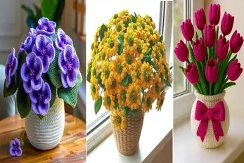 گلدون های گل بافتنی؛ با اینا هر دکوری شادابه بدون پژمردگی، نمیتونی چشم برداری ازشون