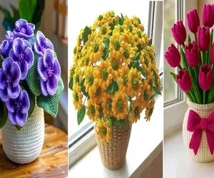 گلدون های گل بافتنی؛ با اینا هر دکوری شادابه بدون پژمردگی، نمیتونی چشم برداری ازشون