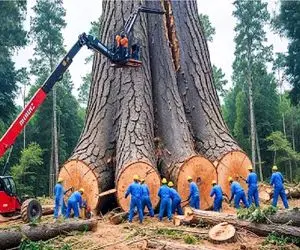 ابزارآلات غول پیکر؛ اپراتور بیل مکانیکی با تجهیزات جدید عزمش جزم کرد برا فنای درخت