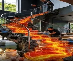 معماری خلاقانه؛ راه پله آتشفشانی با مواد مذاب متحرک ساختن