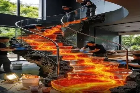معماری خلاقانه؛ راه پله آتشفشانی با مواد مذاب متحرک ساختن