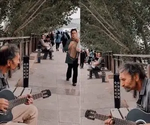 آواز بهجتی؛ دوره گرد پیر گوشه پارک با ساز گیتارش ترانه انگلیسی خون همه شدن محو تماشا