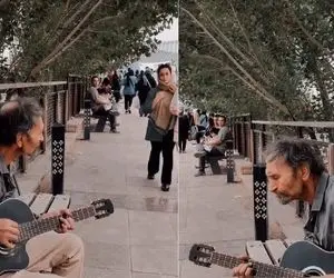 آواز بهجتی؛ دوره گرد پیر گوشه پارک با ساز گیتارش ترانه انگلیسی خون همه شدن محو تماشا