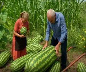 کشاورزی نوین؛ هندونه طویل و دراز پرورش دادن تو جا به جاییش زاییدن