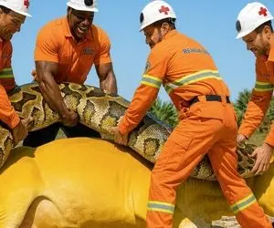 حیات وحش مصنوعی؛ گاو  شجاع برای نجات مادرش از دست پیتون غول پیکر کمک میاره