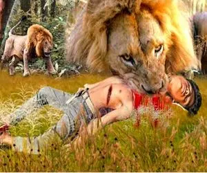 صحنه دهشتناک؛ آقاهه برا جلوگیری از خورده شدن بوفالوش توسط شیر خودش خورده میشه