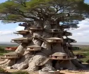 معماری خلاقانه؛ هتل درختی ساختن اتاقاش دور تا دور درختن با ویو رویایی کوهستان و جنگل 