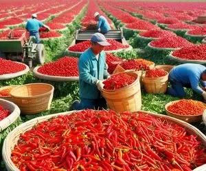 کشاورزی نوین؛ چند میلیون تن فلفل از مزارع چین برداشت کردن تا چشم کار میکنه قرمزه