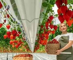 کشاورزی نوین؛ پرورش چند هزار تن توت فرنگی تو گلخونه فوق مدرن رباتیک