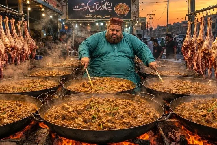 غذای خوش پخت؛ پخت انبوهی از گوشت لذیذ به صورت پرسی کنار جاده