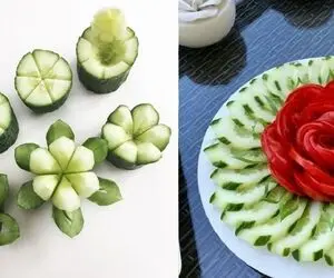 ویدیوهای سفره خوشگل کن؛ دیزاین کردن سالاد با خیار و گوجه ببینی باورت نمیشه انقدر آسون