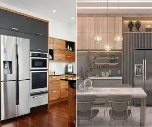 طراحی کابینت دور یخچال/ یه تیر و سه نشون برای زیبایی و نظم و پنهان کردن محتویات یخچال