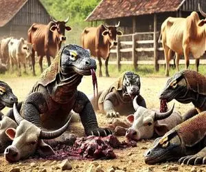 بدایع حیات وحش؛ کومودوی ددمنش با حمله به مزرعه بوفالوهارو خورد استخونشو گذاشت