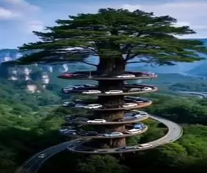 معماری خلاقانه؛ جاده ی مارپیچ ساختن دور درخت 1000 ساله که راه به ناکجا آباد داره